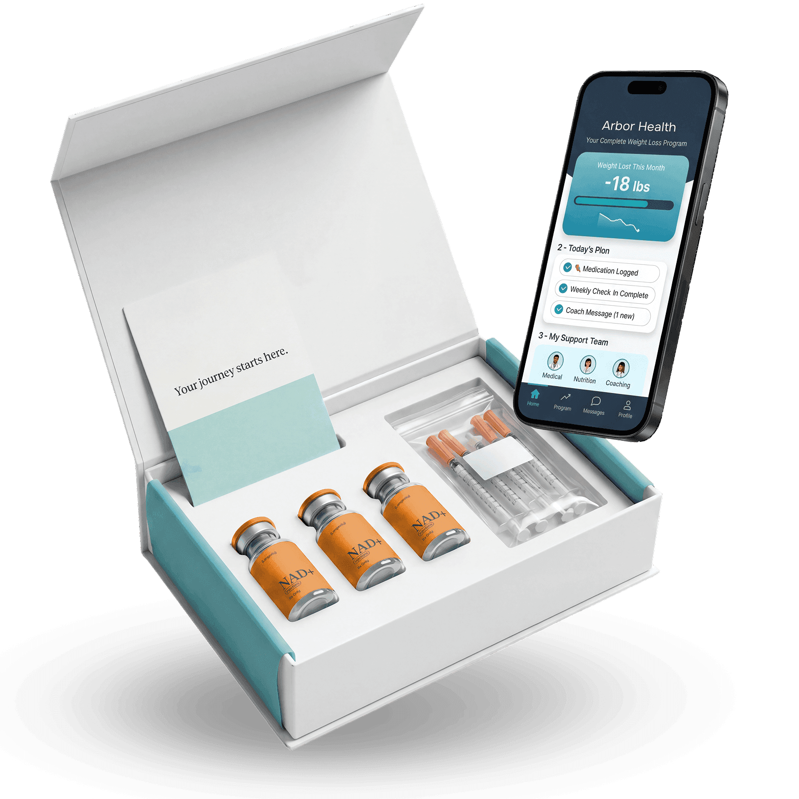 Harbor NAD+ kit: compounded vial and supplies