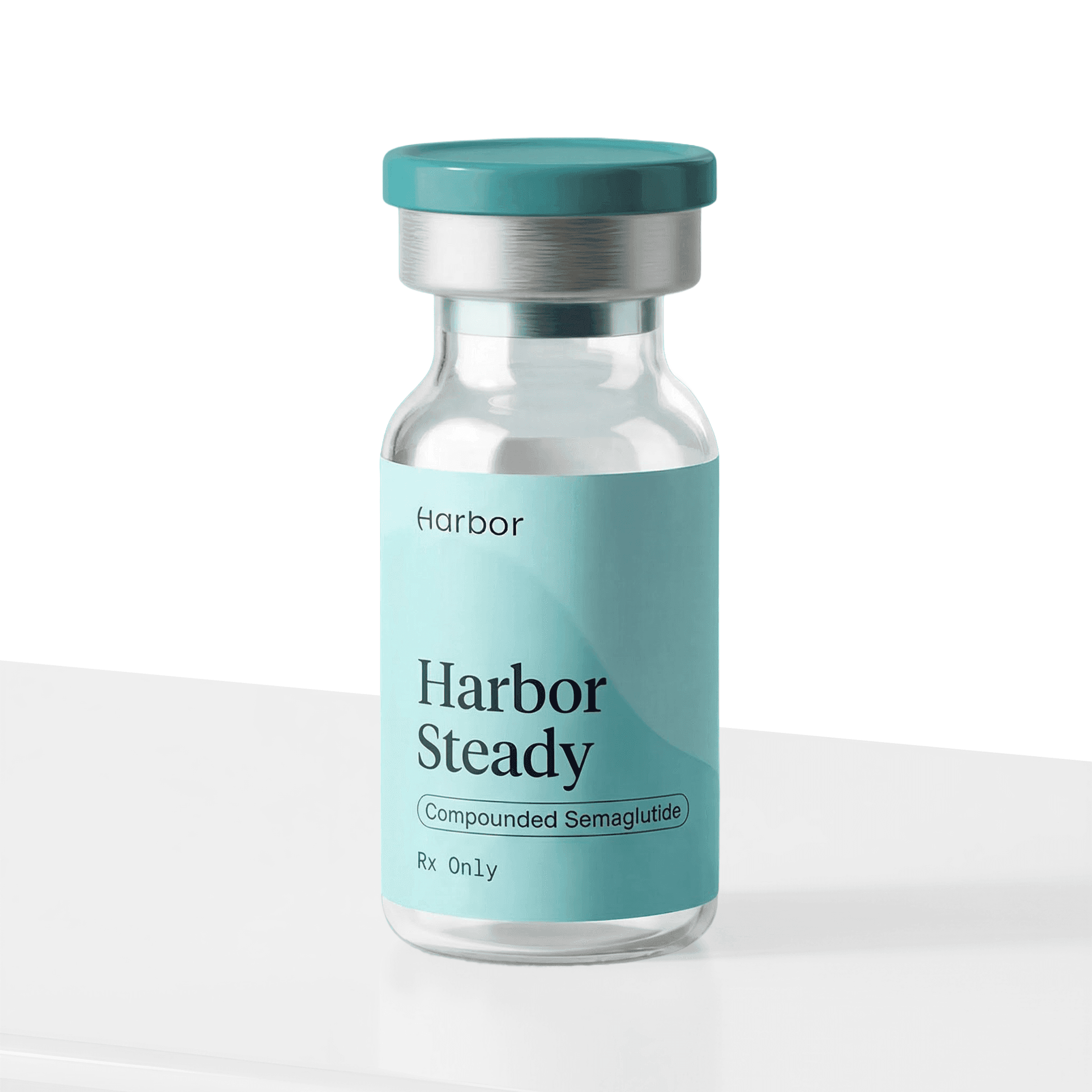 Harbor Steady compounded semaglutide vial on surface