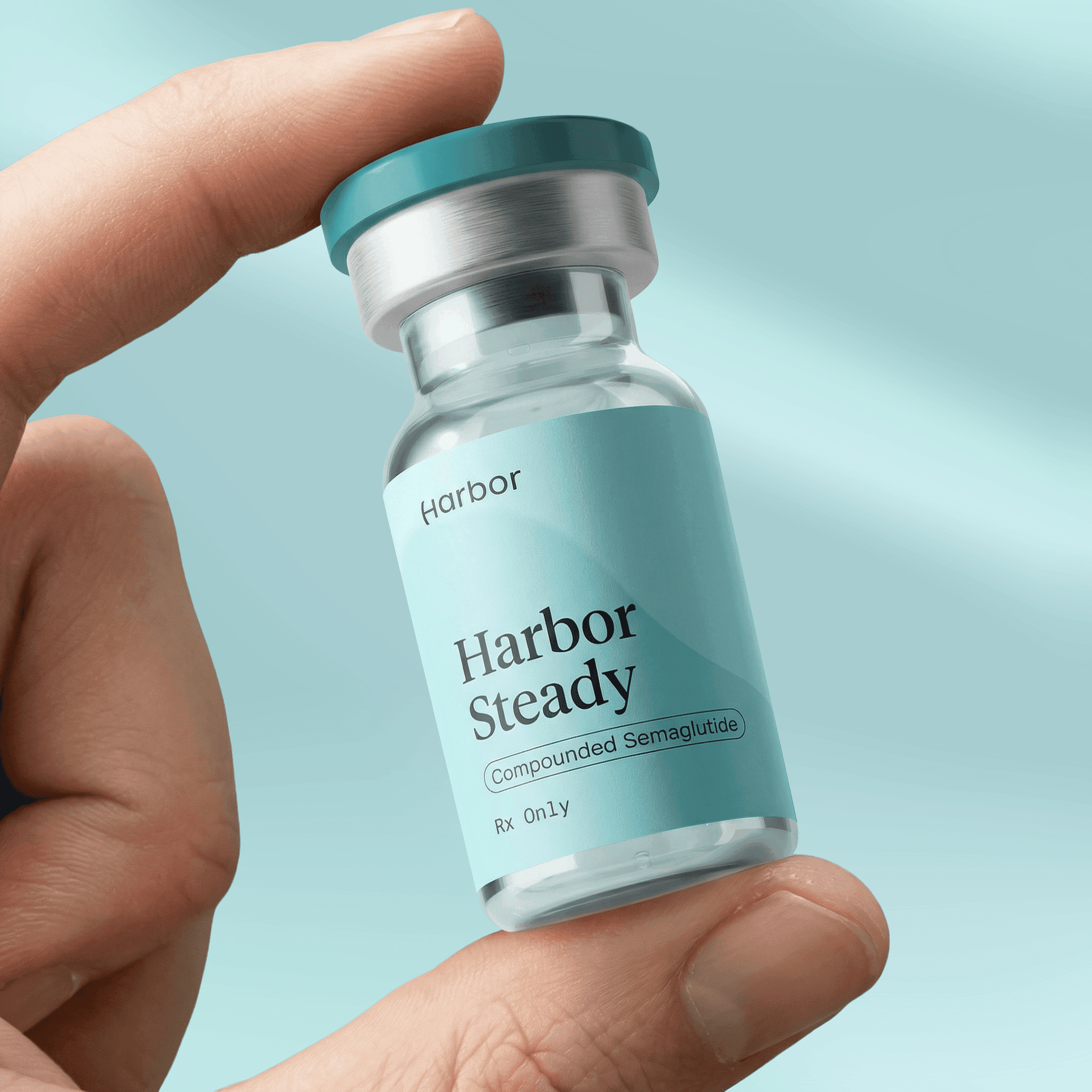 Harbor Steady compounded semaglutide vial held in hand